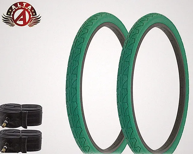2 ALTA BICYCLE CRUISER DURABLE TIRE 26 x 1.95 GREEN CITY CAVALIER SLICK W/Tubes