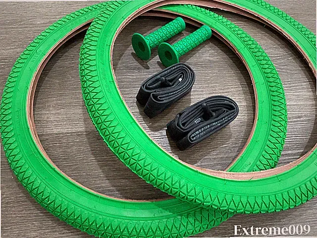 20" x 1.95 Bicycle Green BMX Bike Street Tires & Tubes * Free Grips 20x1.95