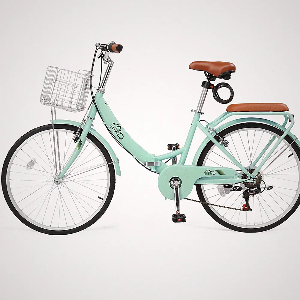 24 Inch Foldable Bike Folding Bicycle,7 Speed Foldable Cruiser Bicycle Green