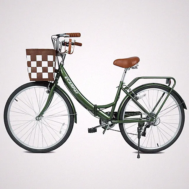 26" Folding City Bike 7-Speed V-Brake Steel Frame Detachable Basket Cup Holder