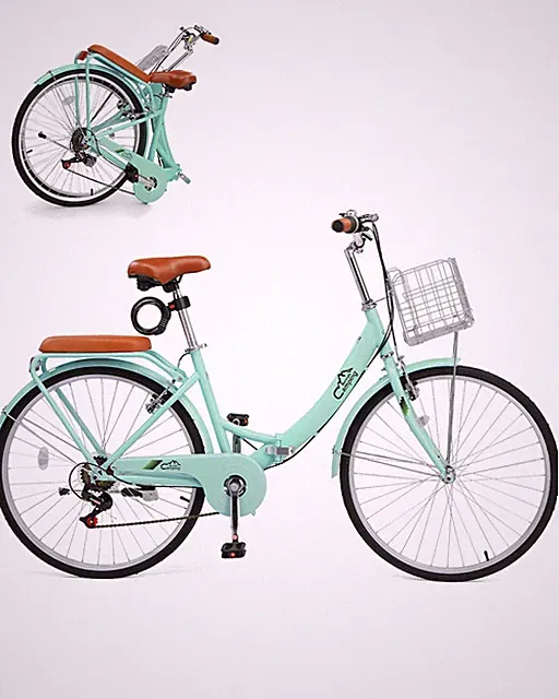 26 Inch Foldable Bike Folding Bicycle,7 Speed Foldable Cruiser Bicycle Green