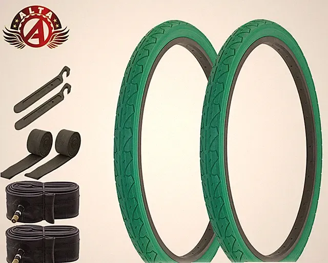 ALTA BICYCLE CRUISER DURABLE TIRE 26 x 1.95 GREEN CITY CAVALIER SLICK 8pc SET.