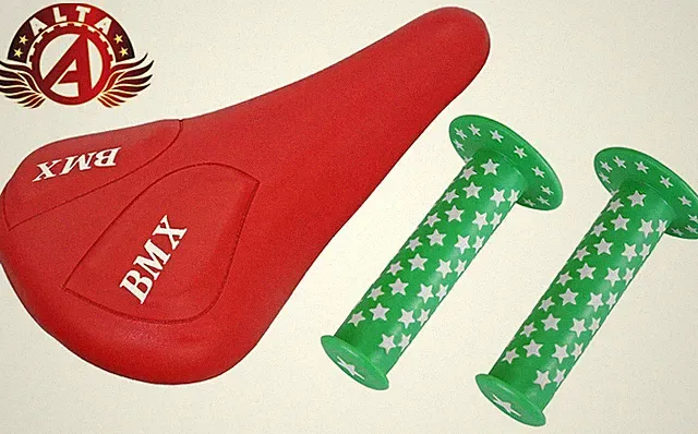 ALTA Red BMX Vinyl & Green Stars Grips BMX BIKES.
