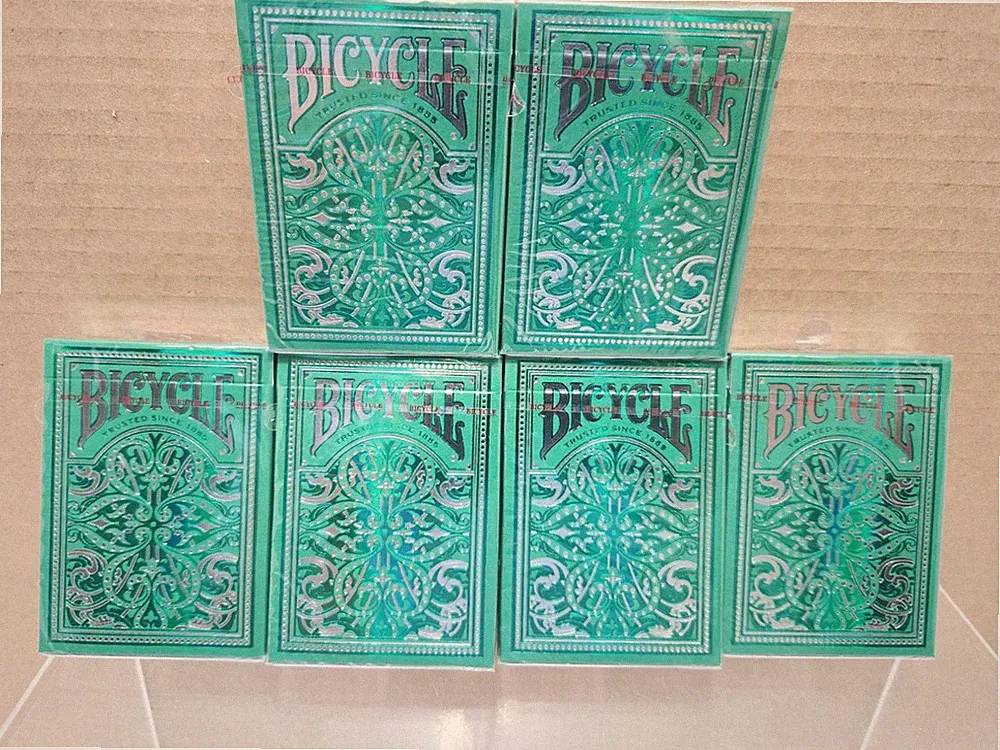 BICYCLE Jacquard Premium Playing Cards, Silver and Emerald Green, 6 decks