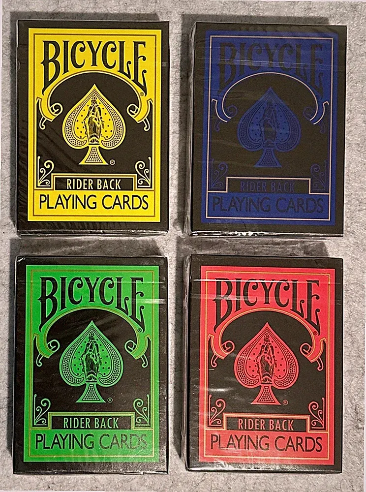 Bicycle Reverse Playing Cards Set of 4 Decks (Yellow, Blue, Red & Green) SEALED