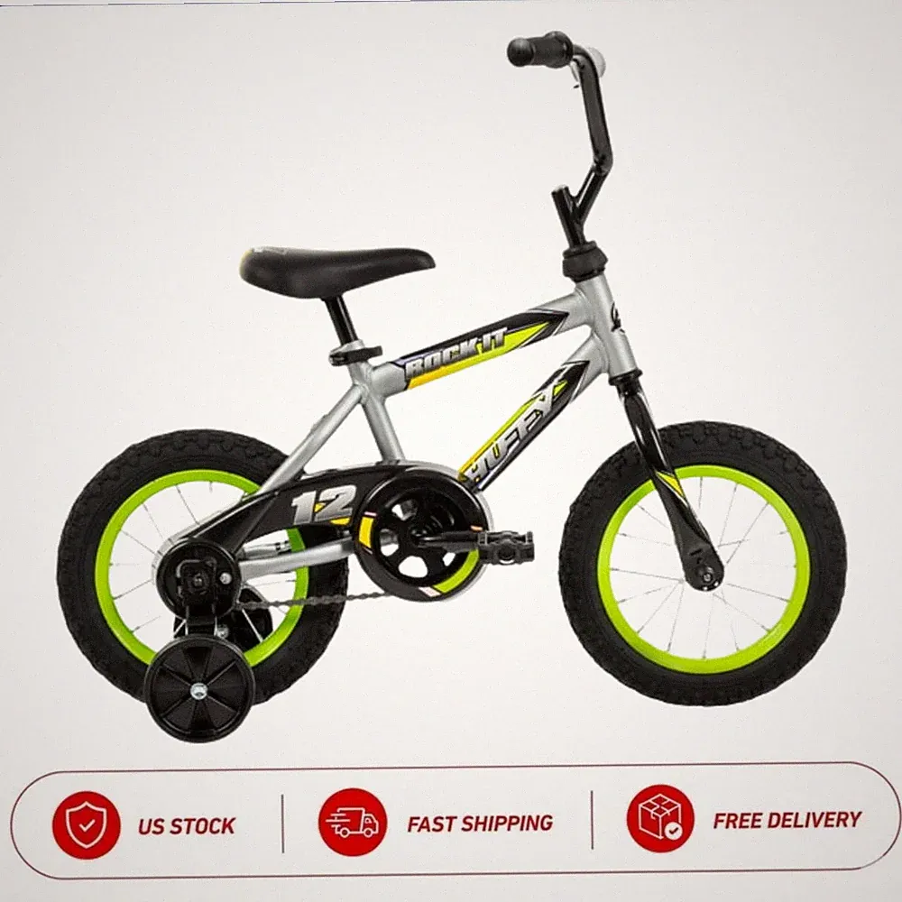 Huffy 12 Inch Rock It Kids Bicycle Gray Green Youth Boys Bike 37-42 In Riders
