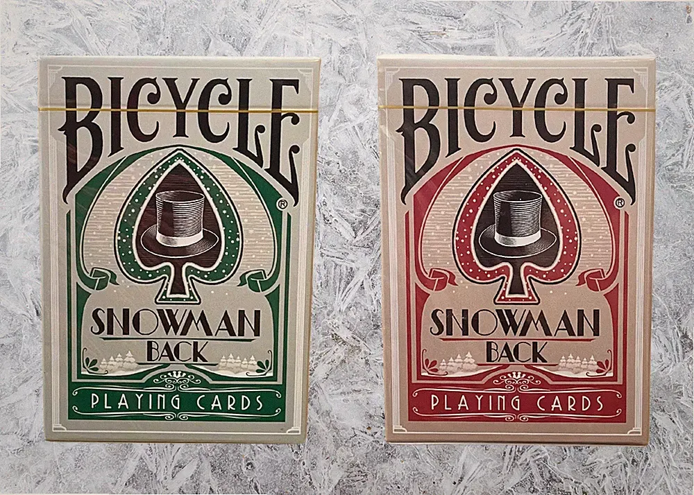 Limited Edition Gilded Snowman Back Red & Green Bicycle Playing Cards Set