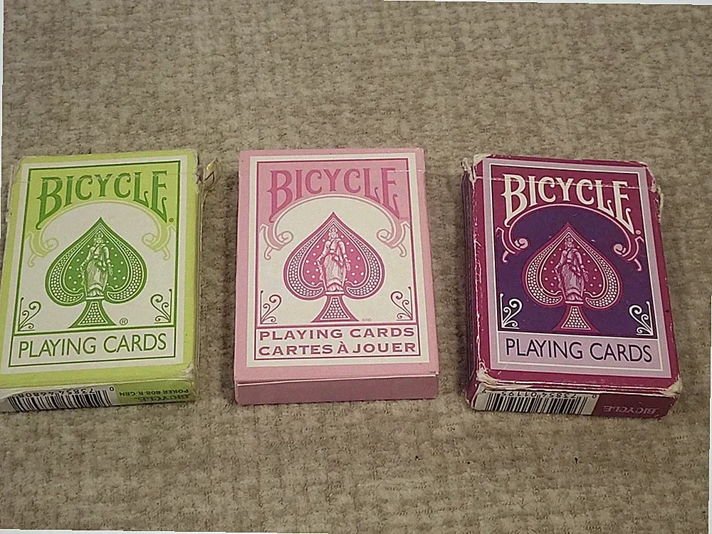 Lot Of 3 Bicycle Playing Cards Pink/Green & Berry Opened Complete Worn Boxes