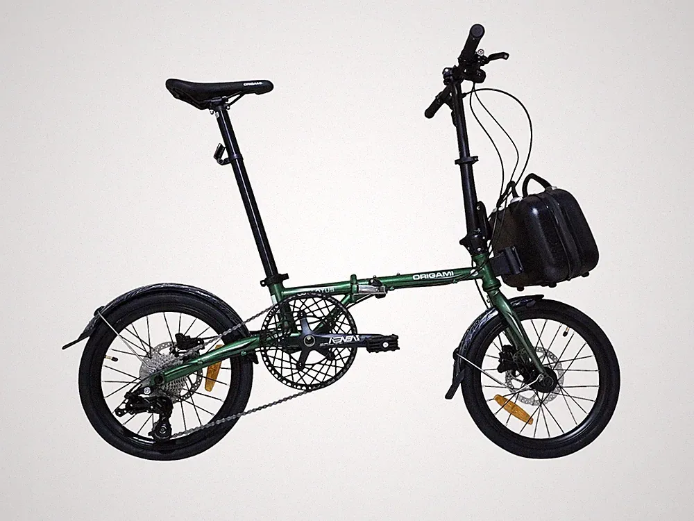 Origami Lotus 9-speed chromoly folding bike with hydraulic disc brakes