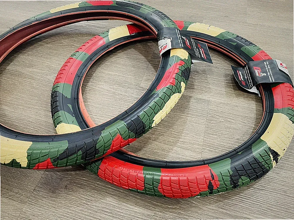 PAIR of 20" BMX Bicycle ARMY Green Camo Street Tires & Tubes 20x2.30 Military
