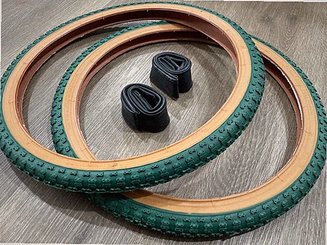 PAIR of 20" BMX Bicycle COMP3 Dark Forest Green Gumwall MX3 Tires Tubes 20X1.75