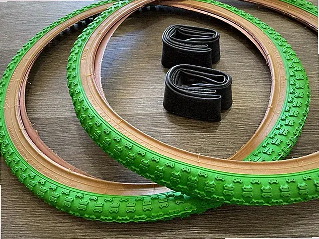 PAIR of 20" BMX Bicycle COMP3 Green Gumwall MX3 Tires & Tubes 20X1.75