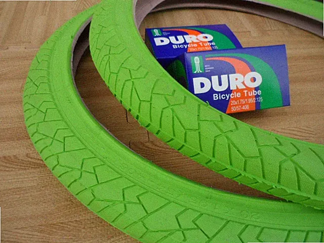 PAIR of 20" BMX Bicycle LIME NEON GREEN Street Tires & Tubes 20X1.95 New