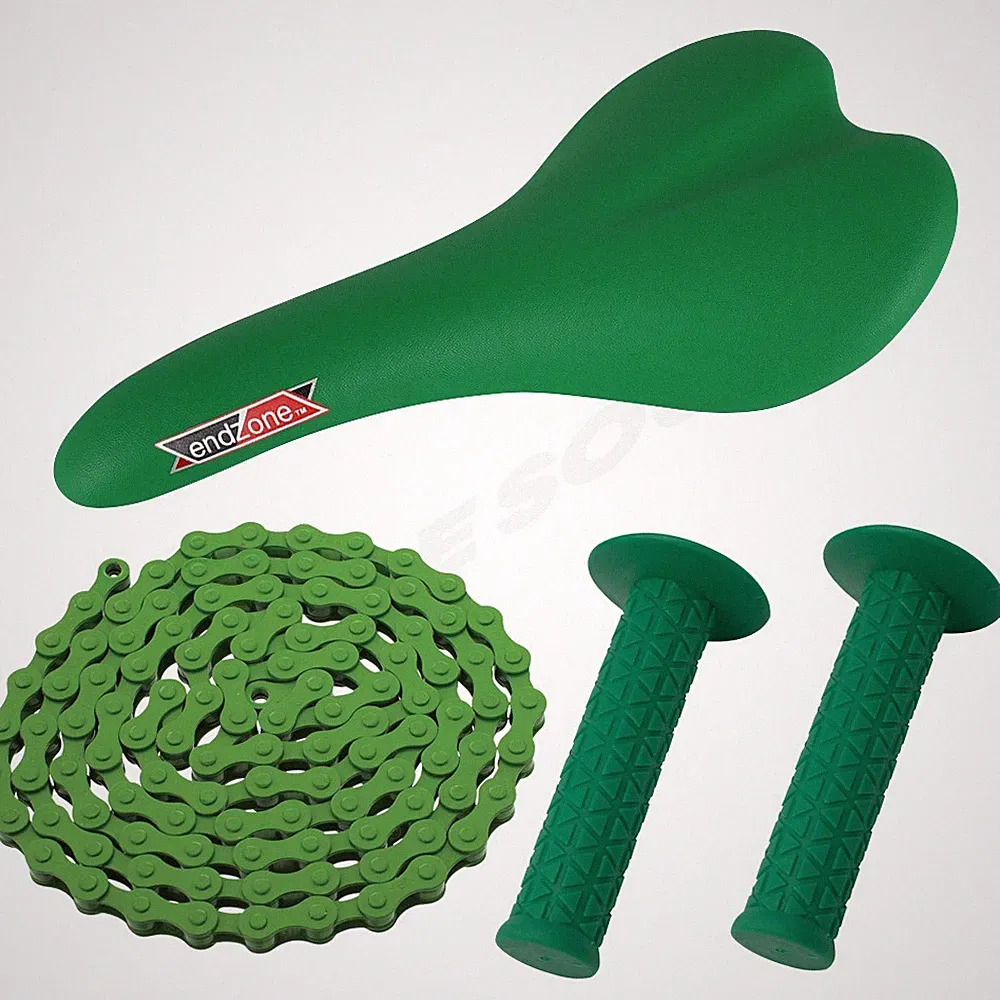 PRO+ PACKAGE DEAL: BICYCLE SEAT GRIPS CHAIN BMX ROAD FIXIE MTB BIKES GREEN