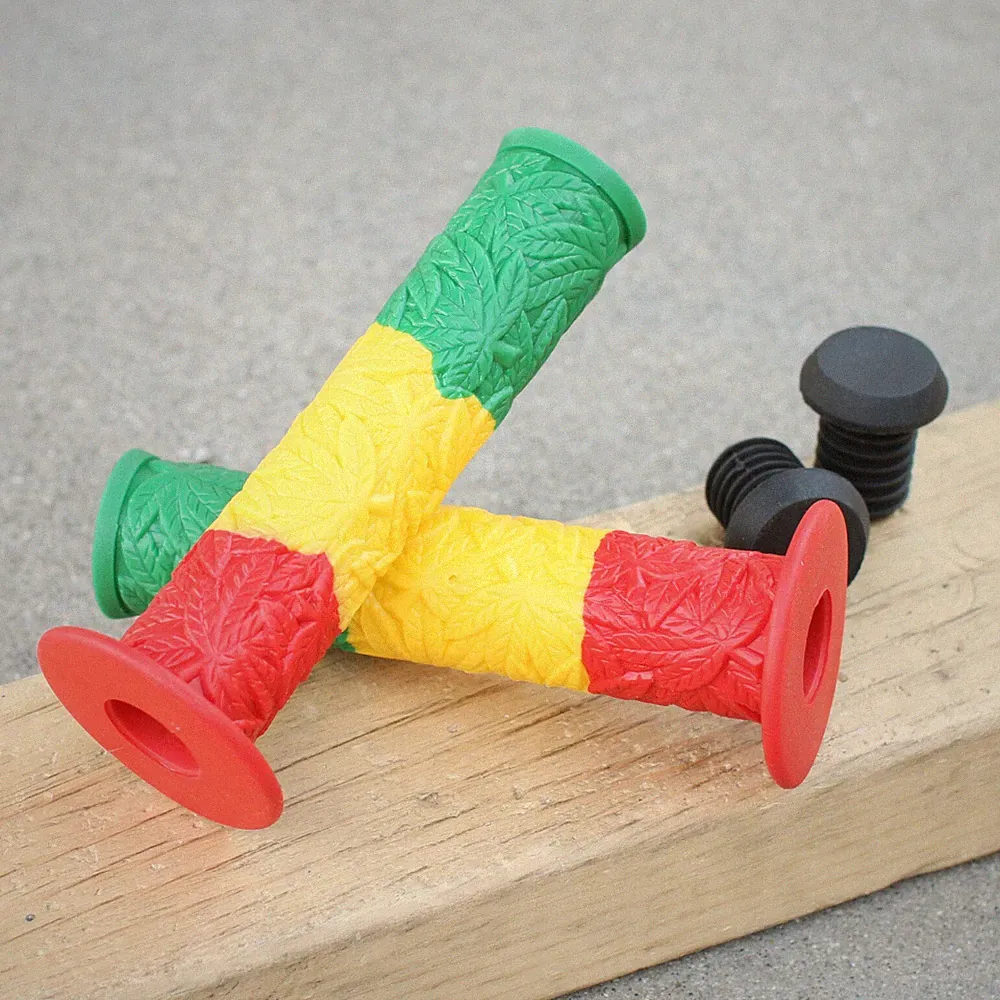 S&M BIKES BMX GANJA BICYCLE GRIPS 140mm RED/YELLOW/GREEN BIKE LIFE