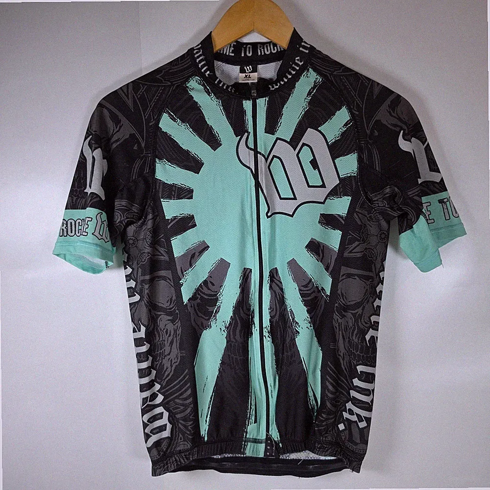 Wattie Ink Kids Triathlon Jersey XL Mint Green Black Skull Graphic Full Zip Bike